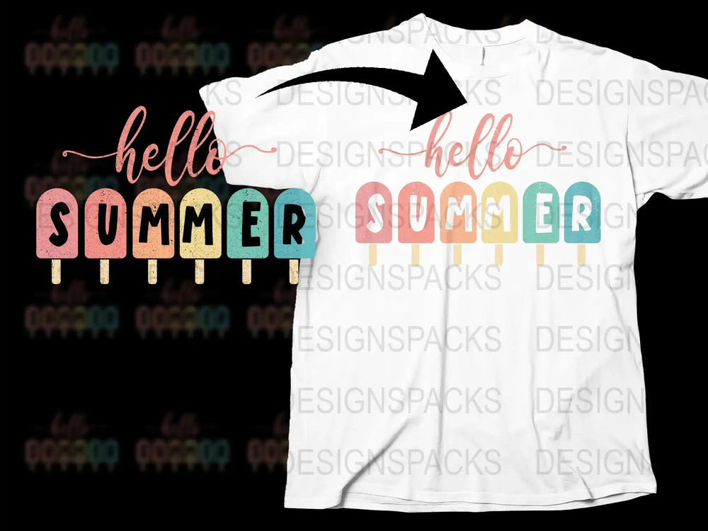 Colorful Hello Summer Popsicle Graphic T-Shirt, Fun Seasonal Casual Tee for All Ages