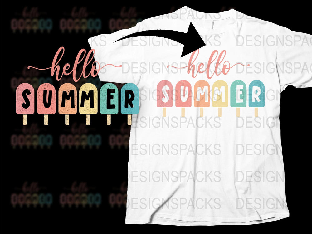 Colorful Hello Summer Popsicle Graphic T-Shirt, Fun Seasonal Casual Tee for All Ages