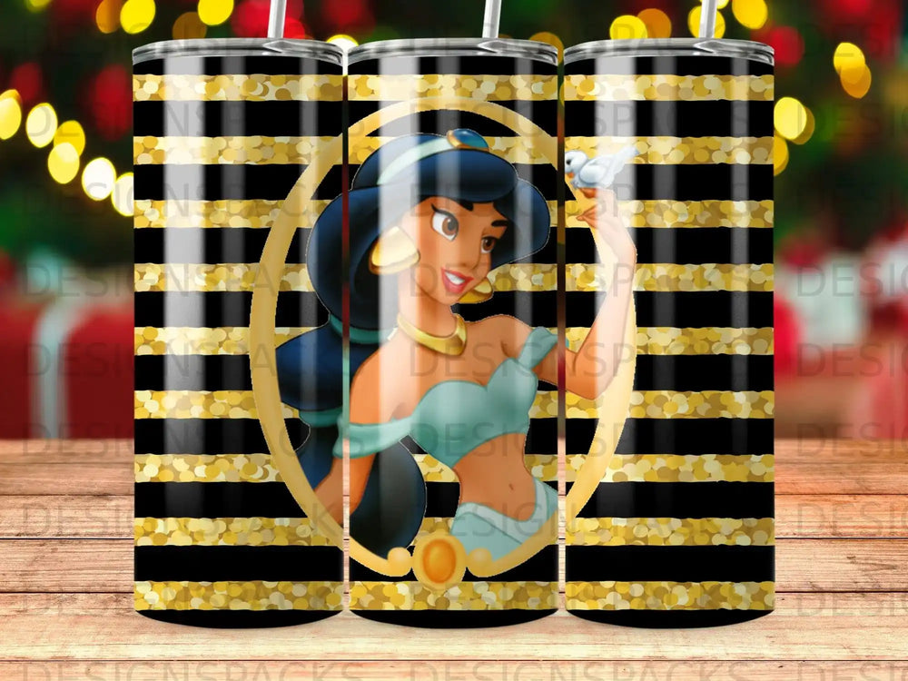 Princess Jasmine Black Gold Striped Tumbler product type