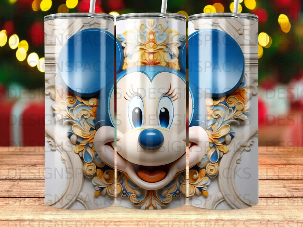 Minnie Mouse face with floral and ornate golden embellishments.