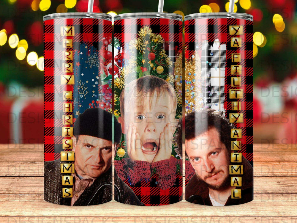 Christmas movie characters with holiday decorations and "Happy Animal" text.