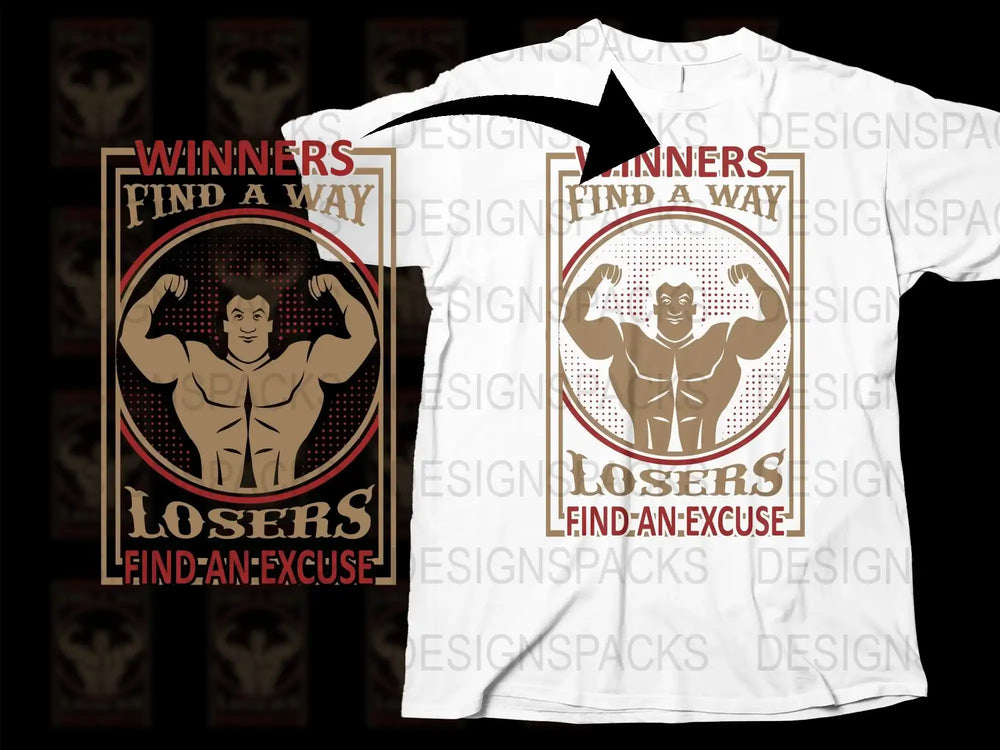 Motivational Gym T-Shirt, Winners Find a Way Quote, Fitness Tee, Inspirational Workout Shirt, Classic Red and White Design