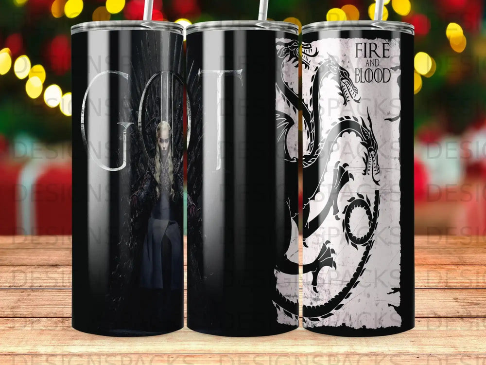 Game of Thrones tumbler with Daenerys Targaryen and dragon design.