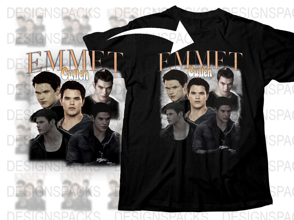 Emmett Cullen Twilight Inspired Graphic T-Shirt, Unisex Black Tee, Vampire Fan Gift, Movie Apparel, Unique Film Character Design Shirt