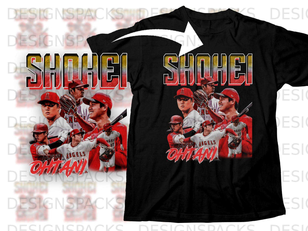 Shohei Ohtani Los Angeles Angels baseball t-shirt graphic.