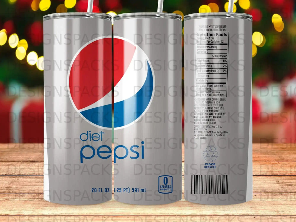 Diet Pepsi 20 fl oz can with nutrition facts and branding.