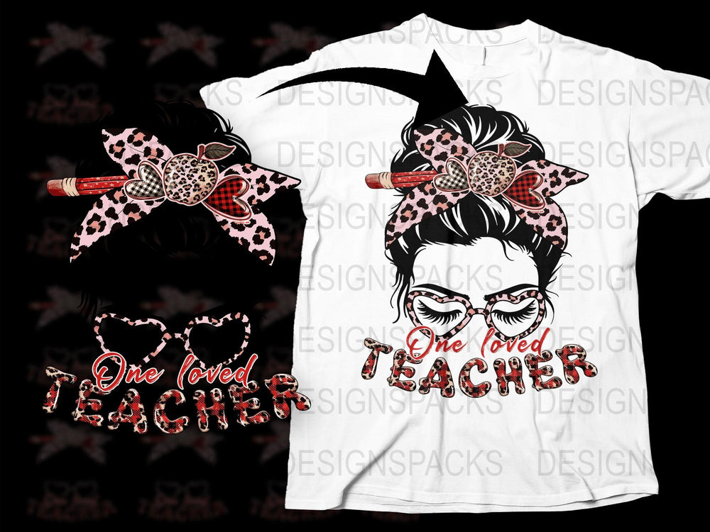 One Loved Teacher T-Shirt, Leopard Print Bow, Red Glitter, Teacher Appreciation Gift, Graphic Tee for Women