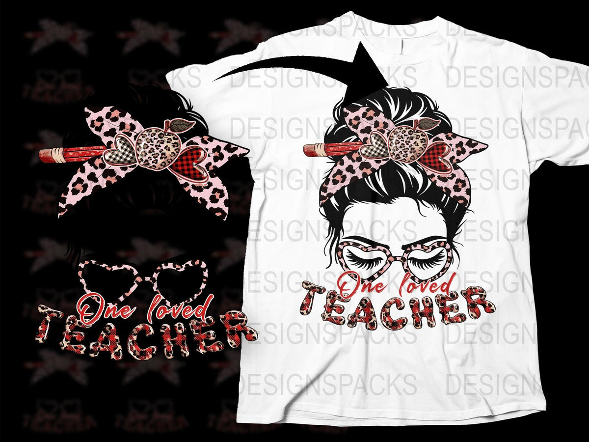 One Loved Teacher T-Shirt, Leopard Print Bow, Red Glitter, Teacher Appreciation Gift, Graphic Tee for Women