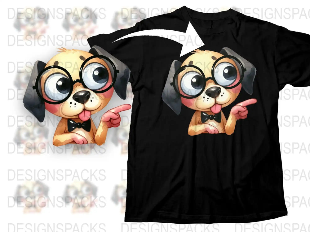 Cute Cartoon Dog T-Shirt, Funny Animal Graphic Tee, Unisex Black Cotton Shirt for Pet Lovers