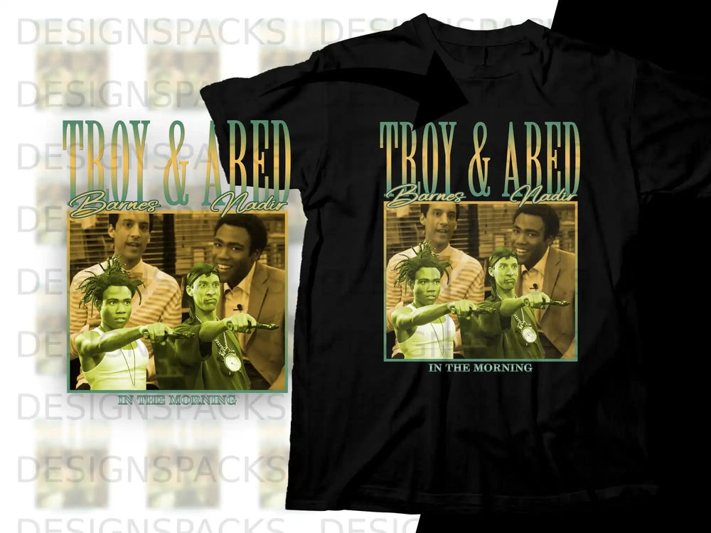 Troy and Abed "In the Morning" graphic tee with characters from Community.