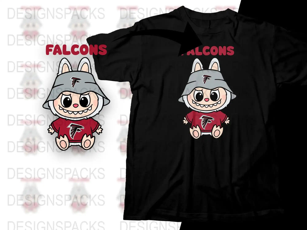 Cute Falcon Mascot T-Shirt, Cartoon Falcon Character, Kids and Adult Sizes, Casual Black Tee