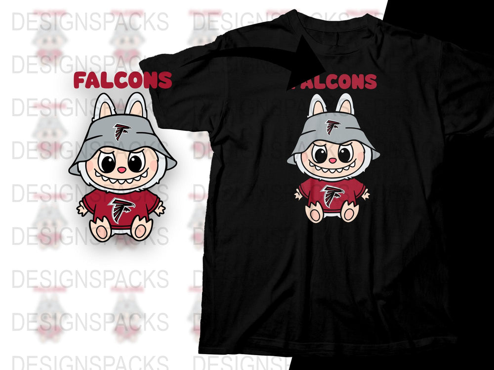 Cute Falcon Mascot T-Shirt, Cartoon Falcon Character, Kids and Adult Sizes, Casual Black Tee