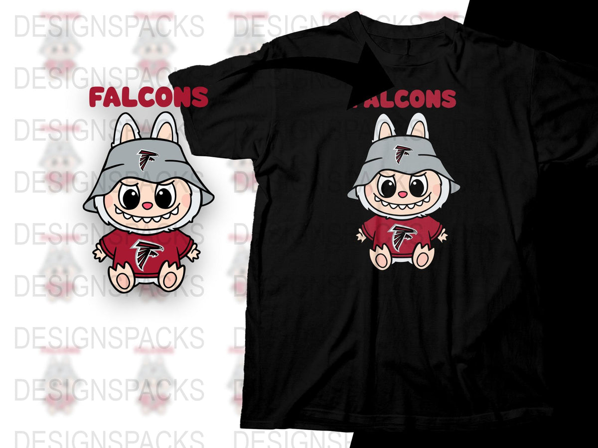 Cute Falcon Mascot T-Shirt, Cartoon Falcon Character, Kids and Adult Sizes, Casual Black Tee
