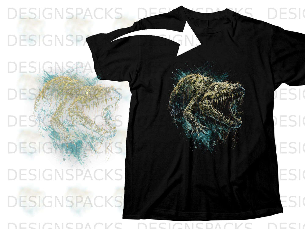 Black t-shirt with a detailed, distressed print of a snarling alligator with glowing eyes.