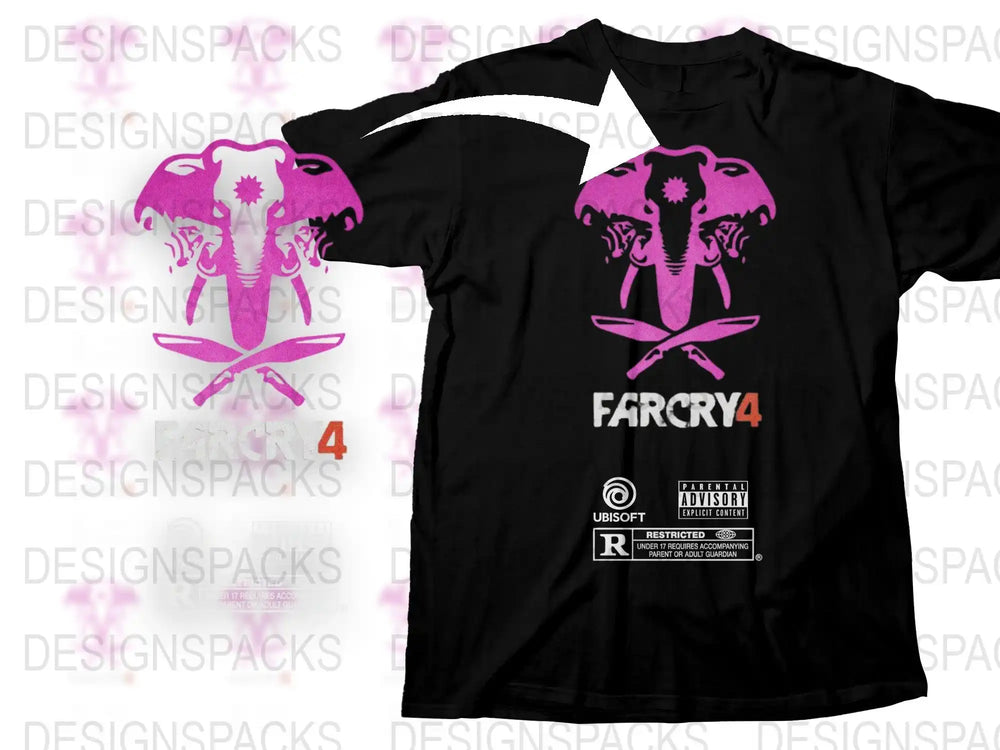 Far Cry 4 Graphic T-Shirt, Pink Elephant Design, Men's Gaming Apparel, Ubisoft Tee