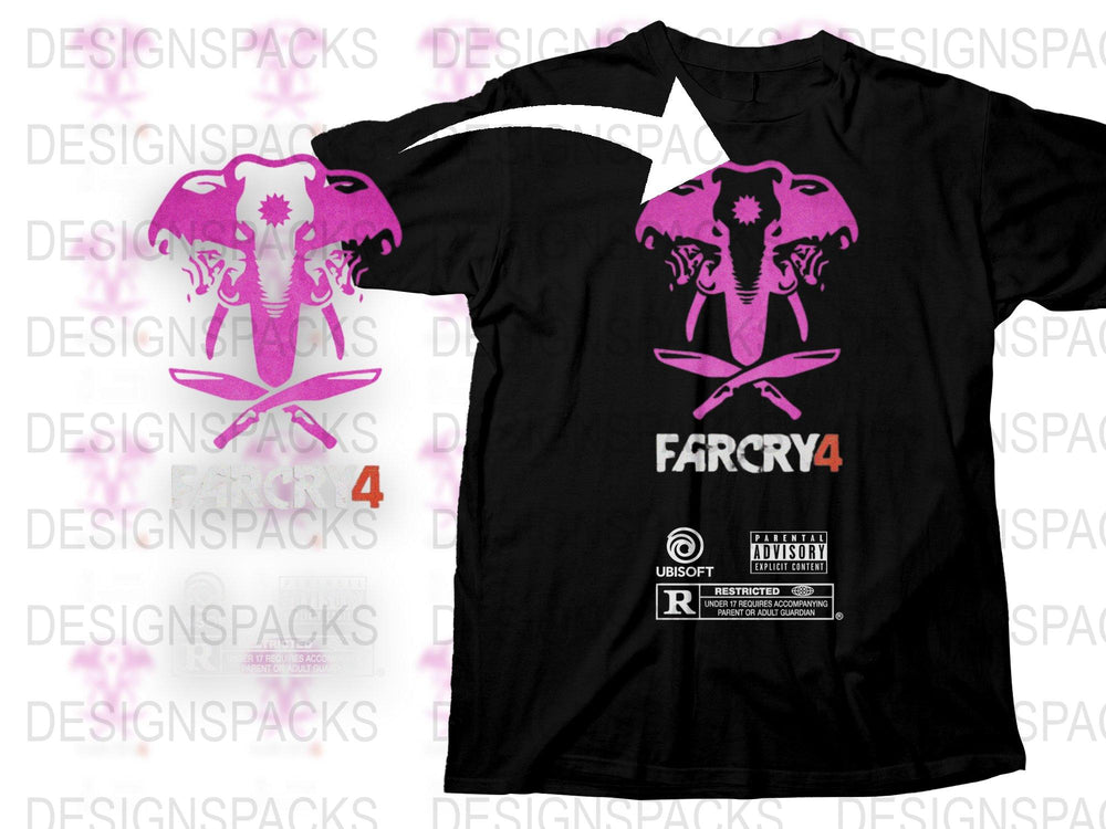 Far Cry 4 Graphic T-Shirt, Pink Elephant Design, Men's Gaming Apparel, Ubisoft Tee