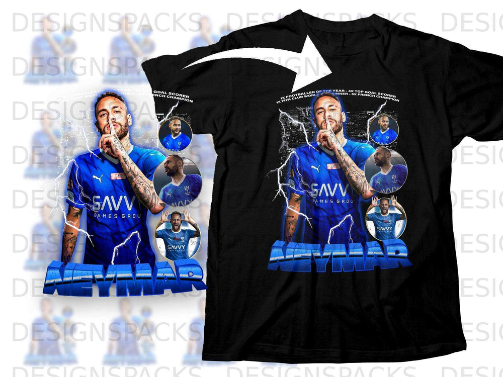 Black t-shirt with Neymar Jr. graphic, stats, and "SAVVY" logo.