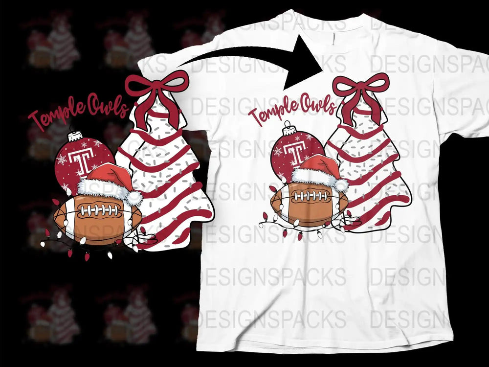 Temple Owls Christmas T-Shirt, Festive Holiday Football Tee, Graphic Red and White Design, Gift Idea