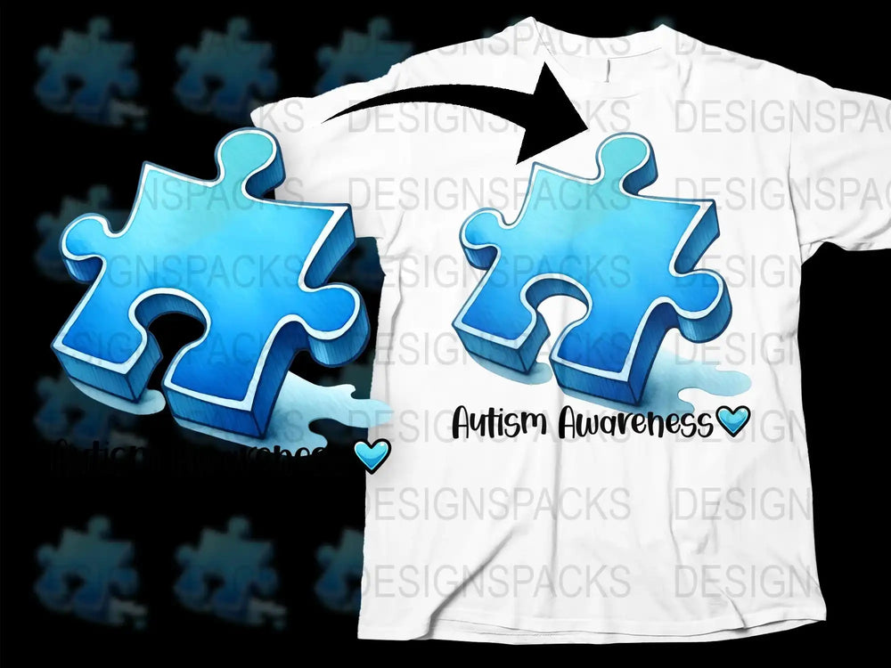 Autism Awareness Puzzle Piece T-Shirt, Blue 3D Design, Unisex Tee for Charity Event Support