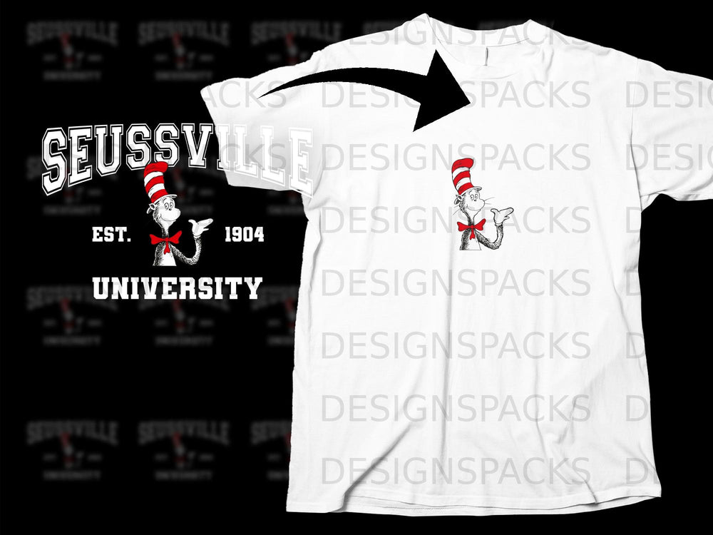 Seussville University graphic with Cat in the Hat and Est. 1904.