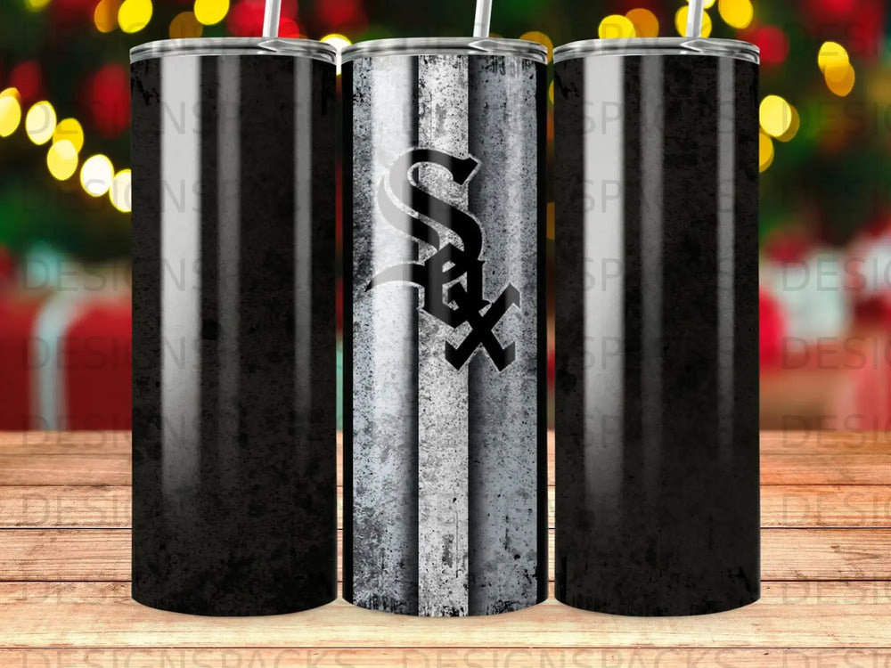 Chicago White Sox tumbler with textured black and white design.