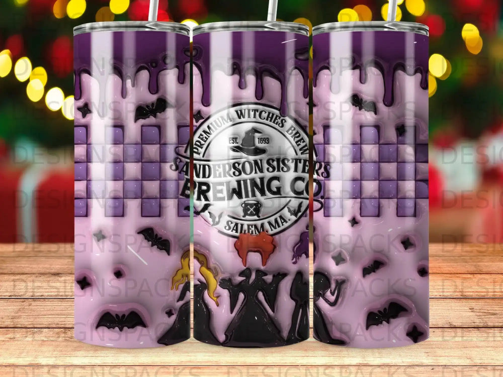 Witches Brew tumbler with Sanderson Sisters Salem, MA design.