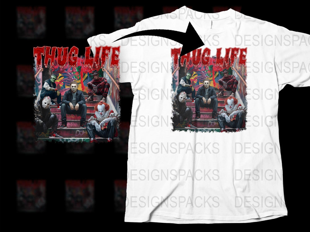 Thug Life Graphic T-Shirt, Hip Hop Street Style, White Tee, Urban Fashion, Cool Monkey Design, Unisex Casual Wear