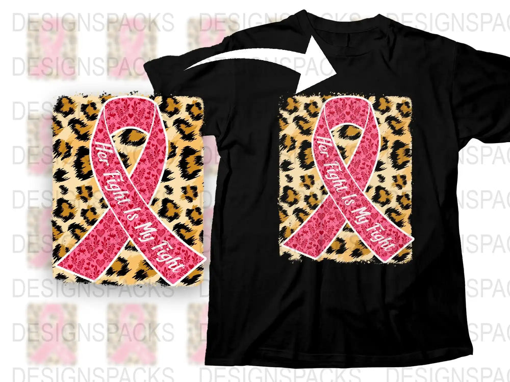 Breast Cancer Awareness T-Shirt, Pink Ribbon Leopard Print, Support Message Tee, Women's Black Top
