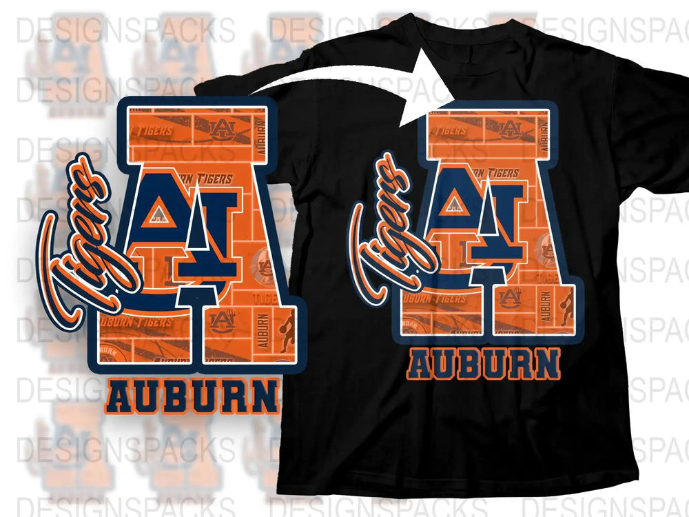Auburn Tigers Team Spirit T-Shirt, College Sports Fan Gear, Orange Blue Graphic Tee