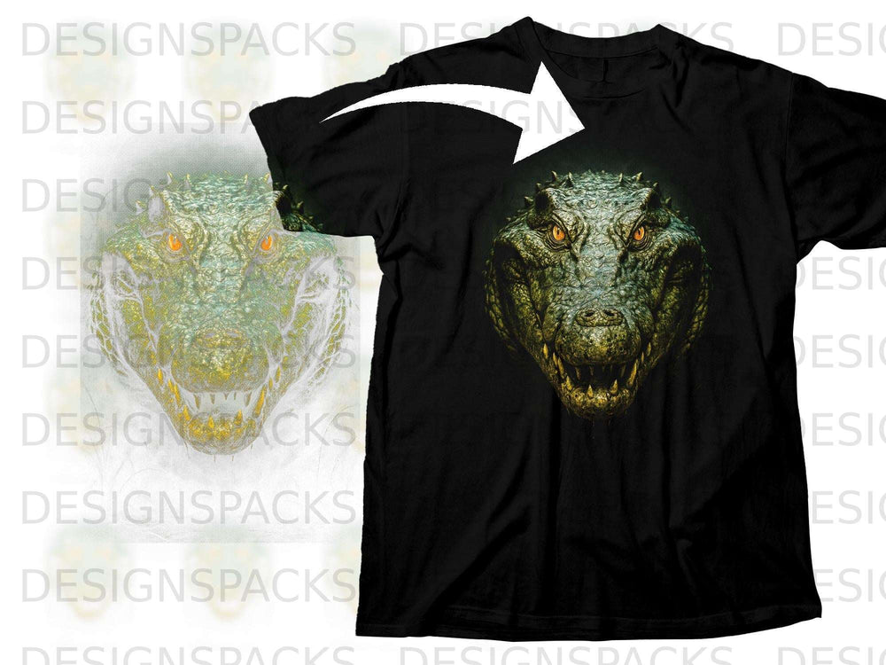 Black t-shirt with a detailed, fierce alligator head graphic.