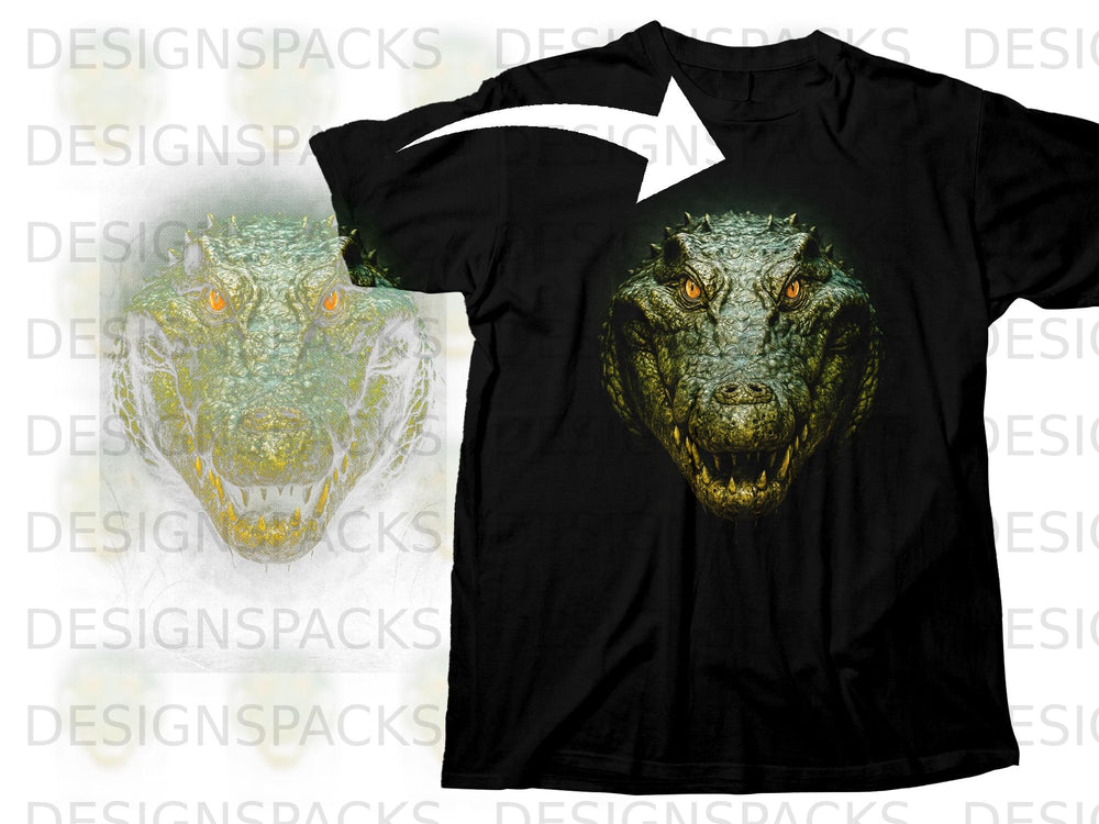 Black t-shirt with a detailed, fierce alligator head graphic.