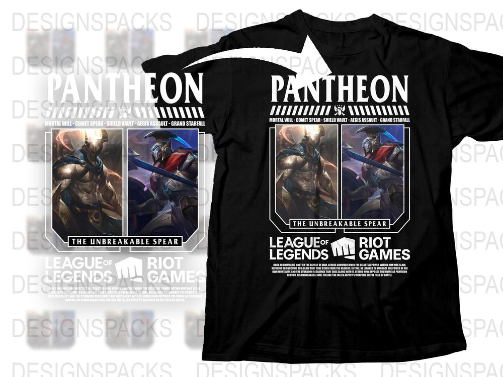 League of Legends Pantheon T-Shirt, Unbreakable Spear Graphic Tee, Riot Games Official Merchandise