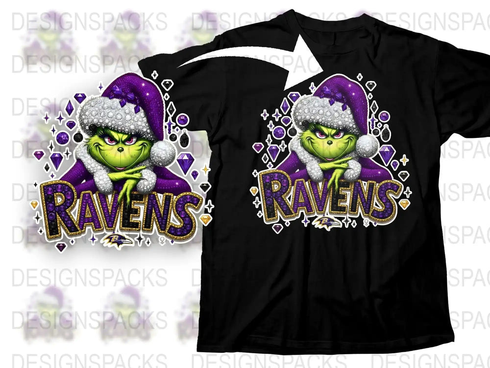 Grinch Ravens T-Shirt, Funny Christmas Sports Fan Tee, Holiday Football Apparel, Purple and White Graphic Shirt