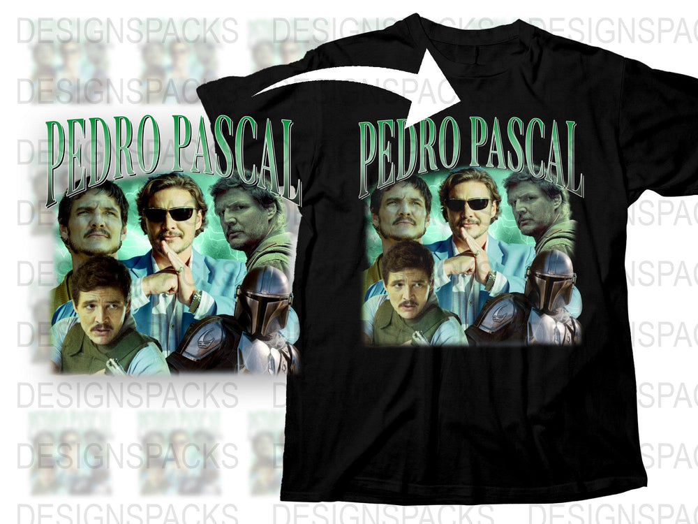Pedro Pascal Fan T-Shirt, Multiple Poses Print, Black Graphic Tee, Actor Tribute Shirt, TV Show Inspired Clothing, Unique Actor Apparel
