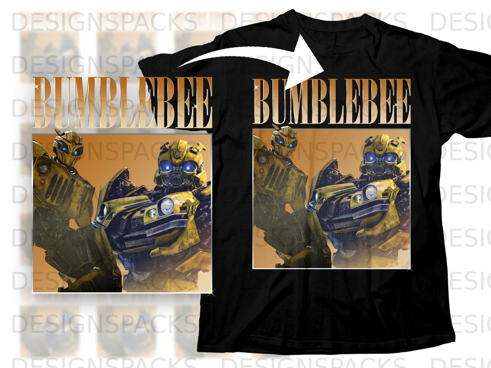 Black t-shirt featuring the Transformers character Bumblebee with the text "BUMBLEBEE".