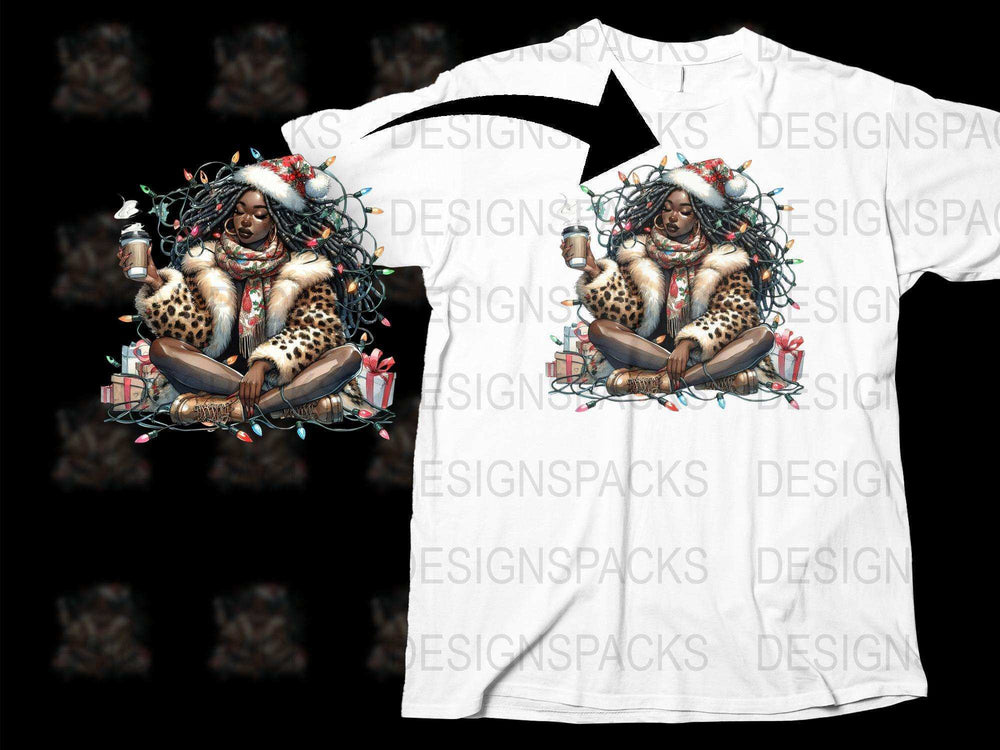 Bohemian Fantasy Graphic Tee, African American Woman, Leopard Print, Floral Wreath Design, Unique Art T-Shirt