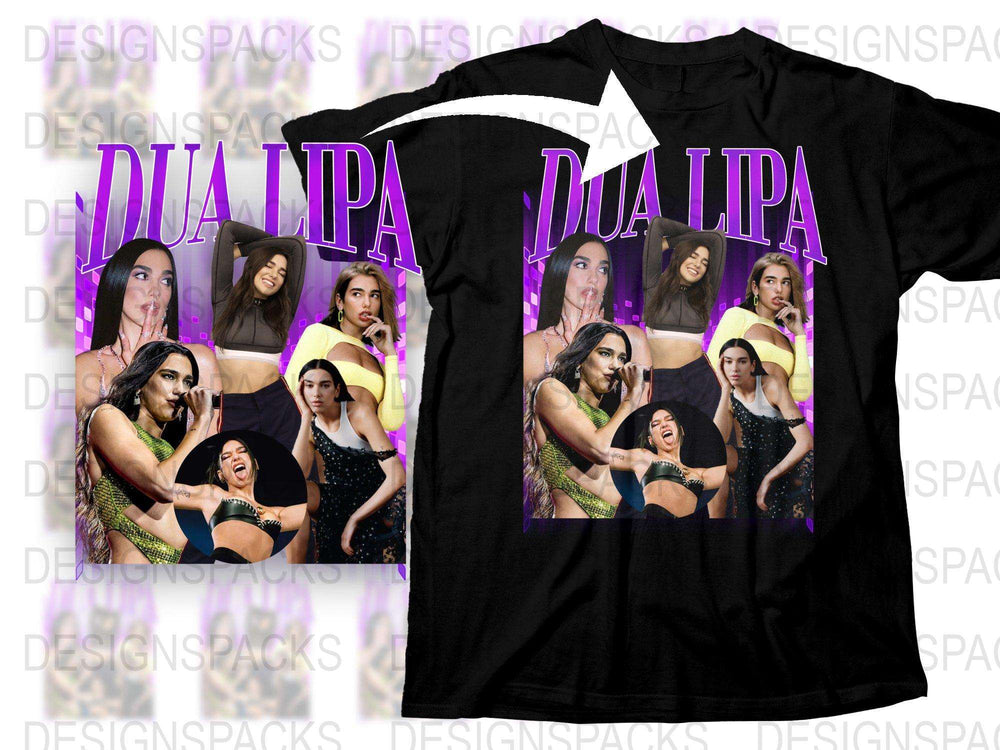 Dua Lipa Collage T-Shirt, Pop Music Fan Merch, Graphic Tee, Women's Fashion, Black Top with Colorful Print, Unique Gift Idea