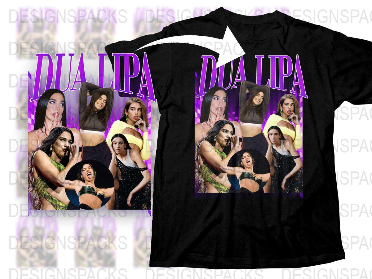Dua Lipa Collage T-Shirt, Pop Music Fan Merch, Graphic Tee, Women's Fashion, Black Top with Colorful Print, Unique Gift Idea