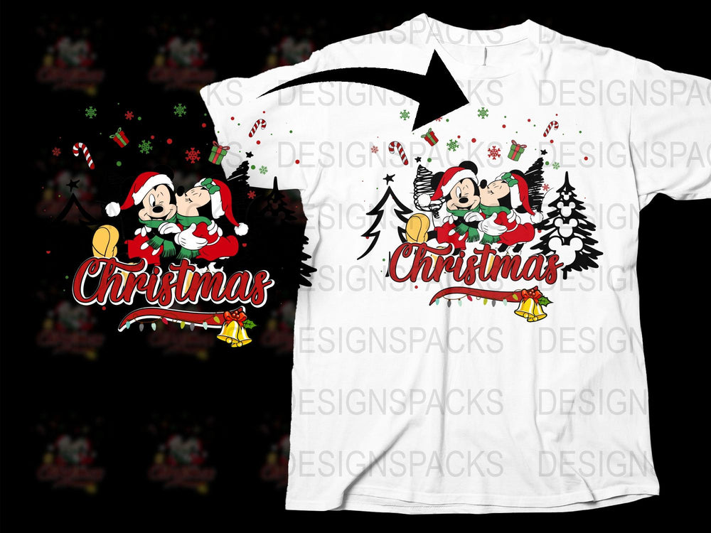 Festive Christmas T-Shirt with Cute Cartoon Characters, Holiday Apparel, Family Matching Outfits, Seasonal Graphic Tee