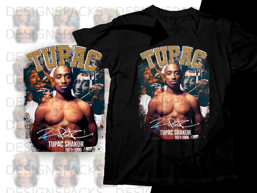 Tupac Shakur 1971-1996 graphic on a black t-shirt.