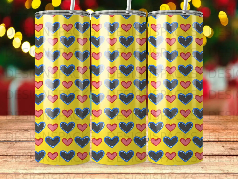 Yellow Black Pink Stitched Hearts Tumbler product type