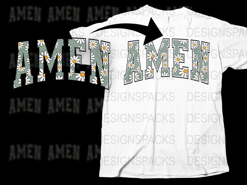 Floral 'Amen' Print T-Shirt, Unisex White Tee with Daisy Lettering, Trendy Christian Apparel