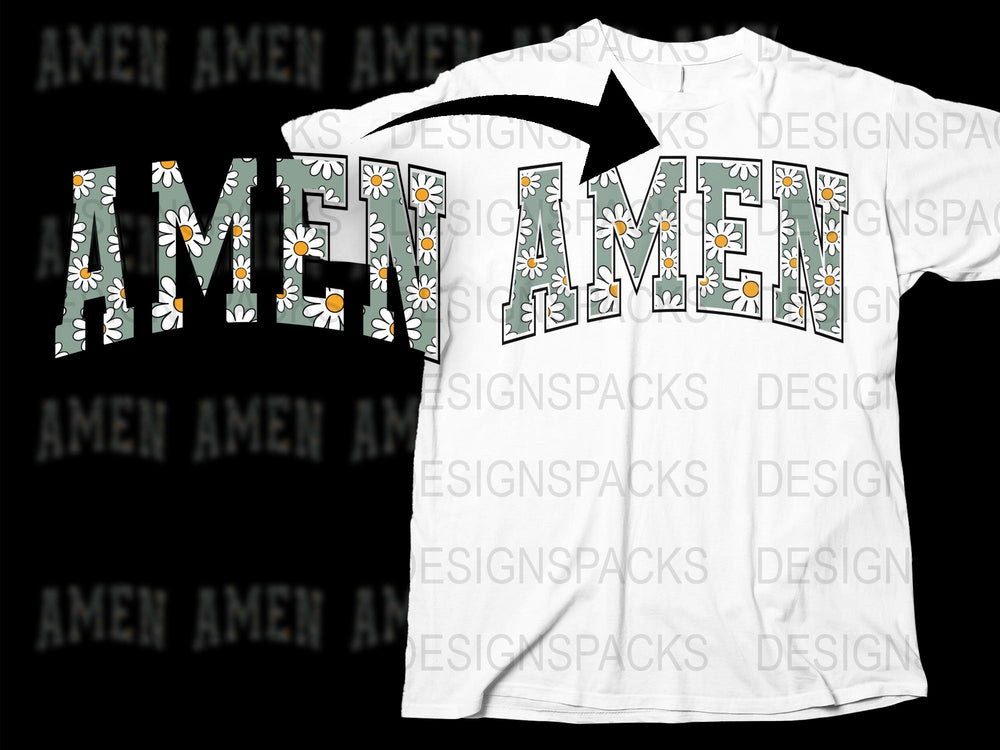 Floral 'Amen' Print T-Shirt, Unisex White Tee with Daisy Lettering, Trendy Christian Apparel