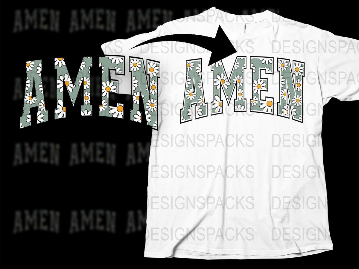 Floral 'Amen' Print T-Shirt, Unisex White Tee with Daisy Lettering, Trendy Christian Apparel