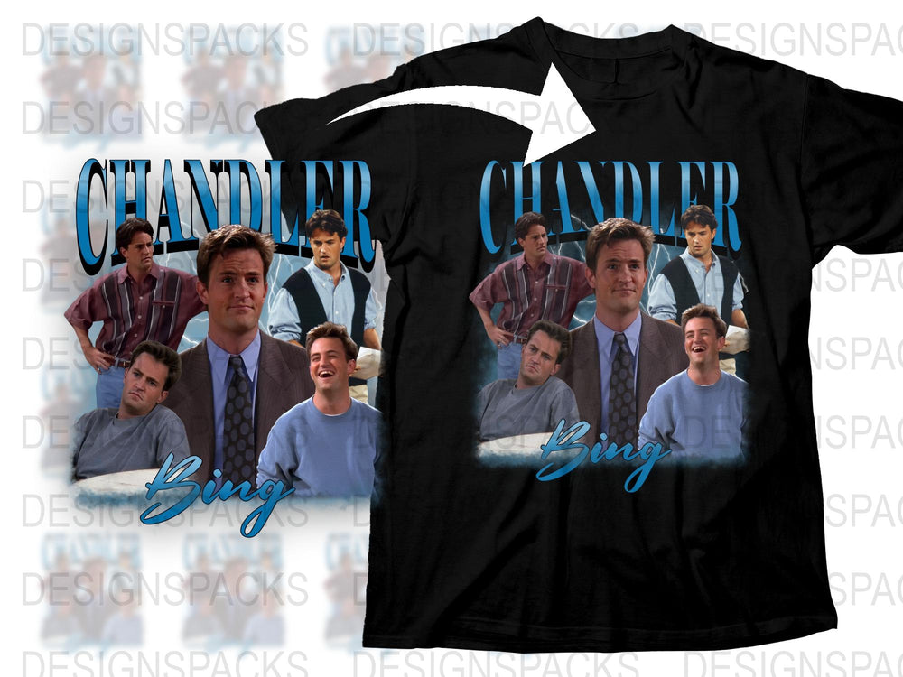 Chandler Bing T-Shirt, Friends TV Show Graphic Tee, Multiple Poses, Unisex Black Cotton Shirt