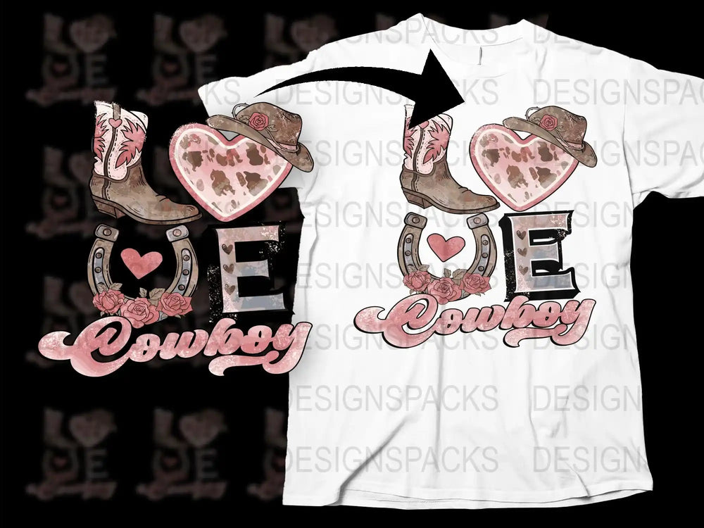 Cowboy Heart Graphic T-Shirt, Pink and Brown Western Style Tee, Casual Rodeo Apparel, Unique Country Festival Clothing