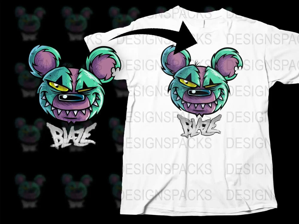 Fierce Bear with Blaze Text Vibrant Graphic Png Digital Download