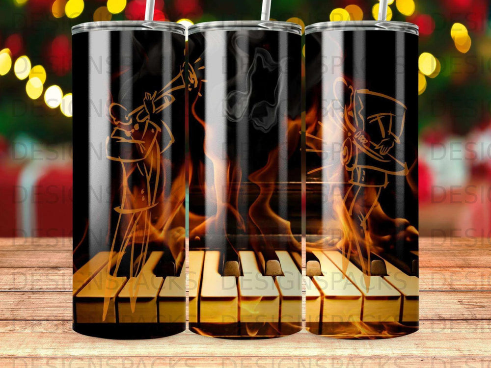 Fiery Piano Jazz Musicians Smoke Music Notes Tumbler Digital Wrap Design