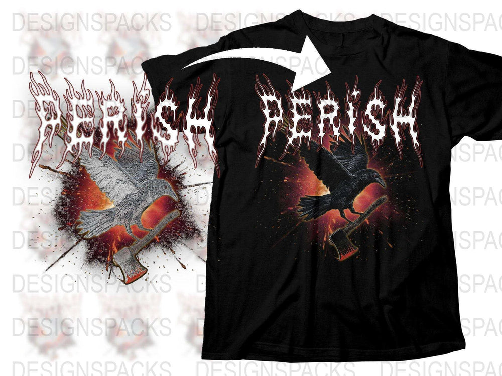 Fiery Raven with Axe Graphic Streetwear Png Digital Download
