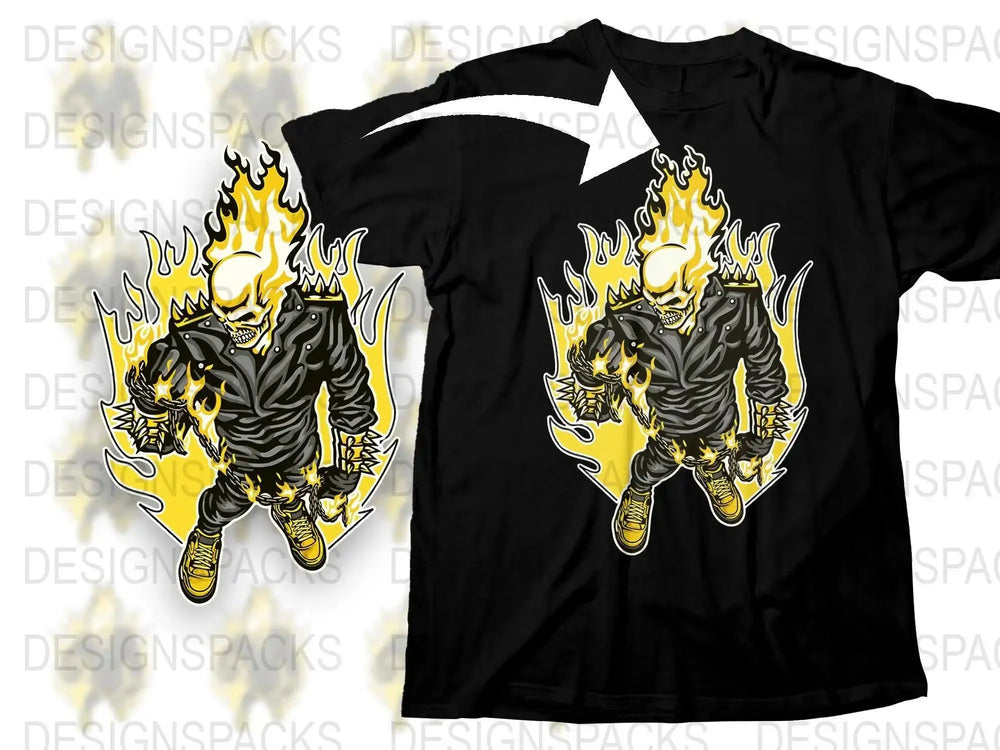 Fiery Skeleton in Leather Jacket Graphic Png Digital Download